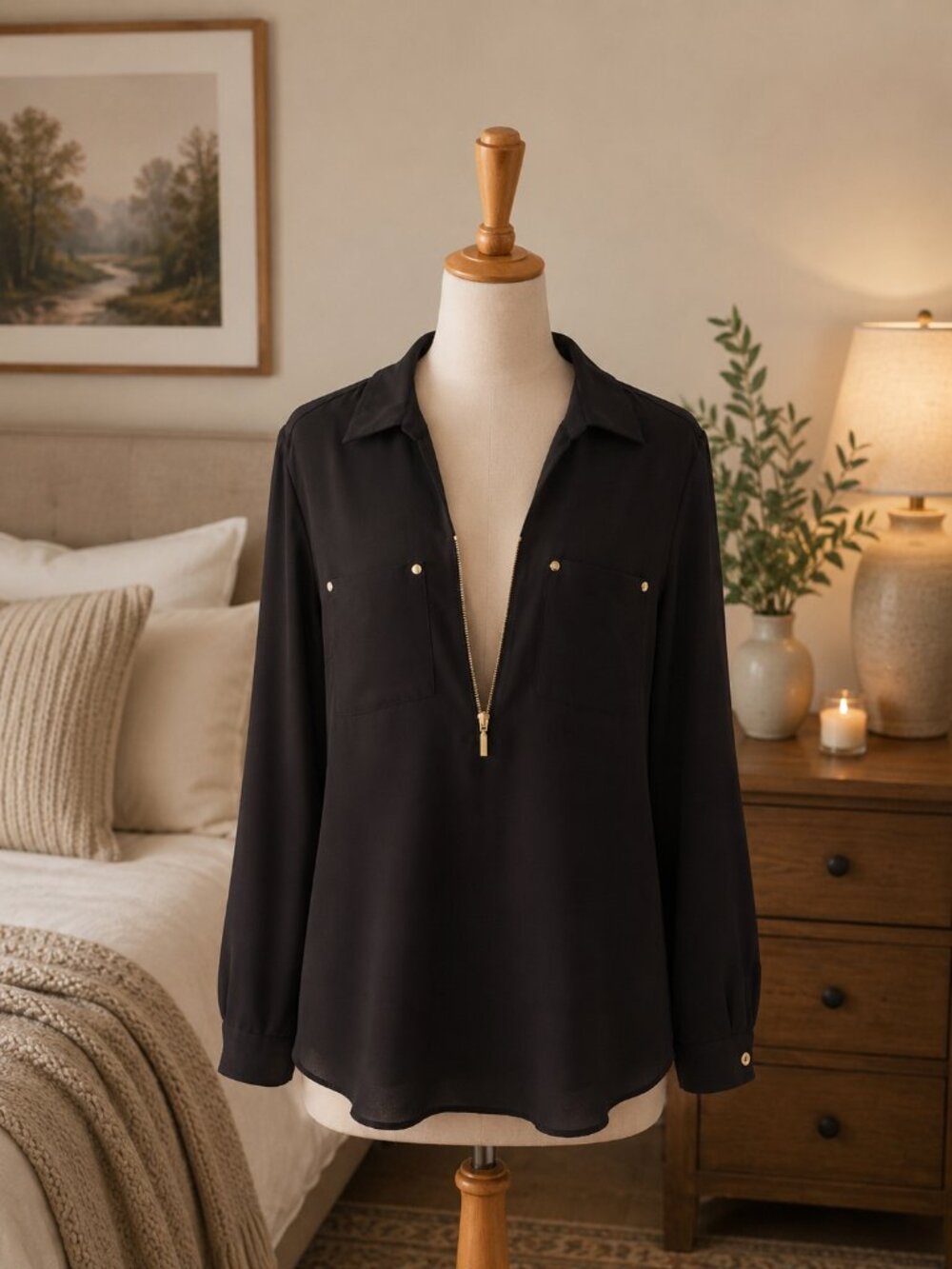 Jones New York Ladies Large Black Flowy Blouse